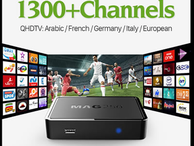 Mag 250 Set Box + 12 Months QHDTV IPTV Subscription 1300+ Live TV Channels